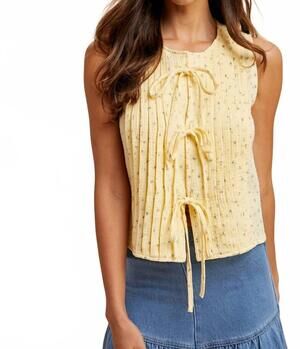 NEW ANNIEWEAR ditsy floral cotton blouse with front tie in lemon